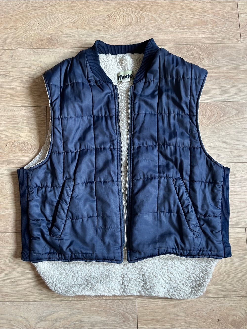 Mark’s Navy Quilted Vest with Cream Sherpa Lining